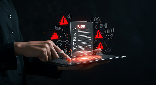 Person Analyzing Risk Assessment on Tablet