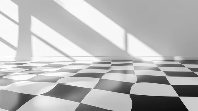 Checkered floor distorting and waving under moving light beams