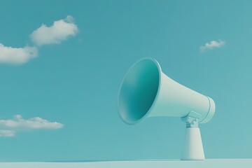 Minimalist Megaphone Announcement Pastel Blue Sky Background 3D Render
