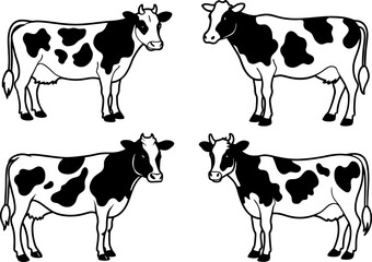 Whole Holstein spotted dairy cow or cattle , cow and calf flat vector icon for farm apps and websites