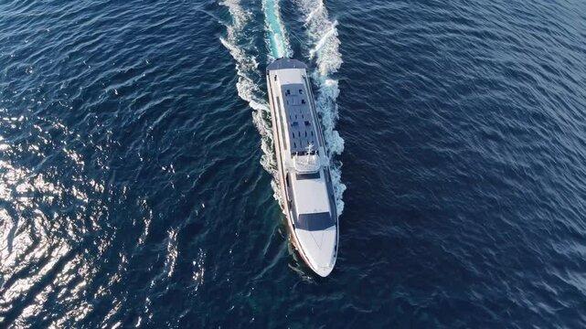 Autonomous ship gliding on calm blue water