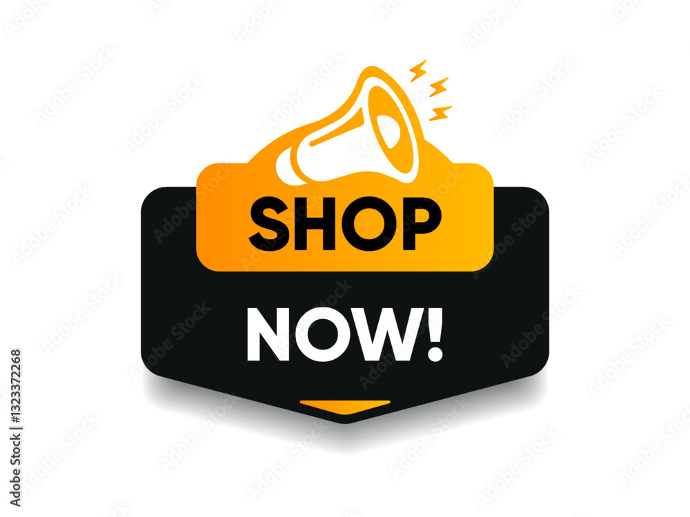 Poster 3d buy now orange button with hand cursor. button hand pointer clicking. click here banner with shad