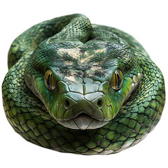 Emerald Green Snake Coiled Face-on PNG Transparent Background