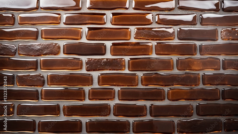Aufkleber brown resin wall floor tile with a glossy brick pattern texture arranged in a horizontal layout, set
