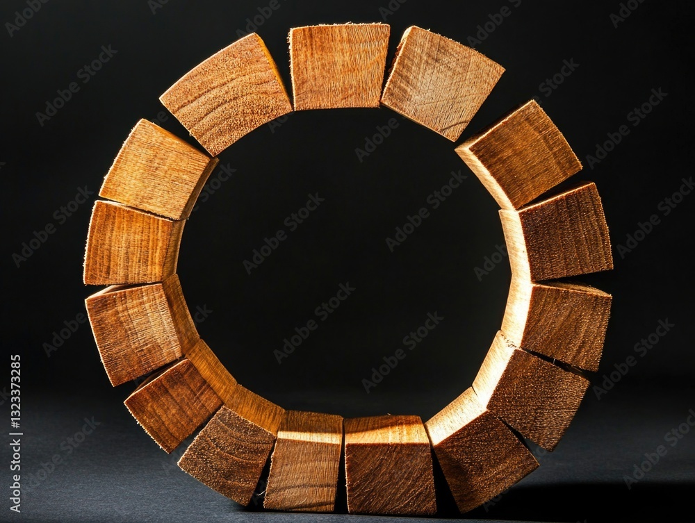 Poster a circular wooden object sits alone on a black surface, awaiting use or purpose
