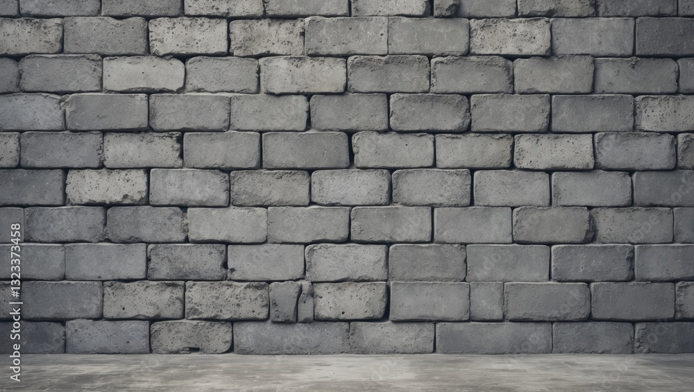 Poster gray concrete block wall texture with varying shades, arranged in a horizontal pattern, creating a r