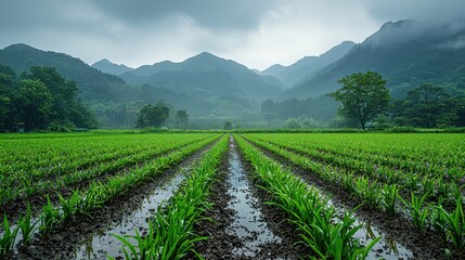 Lush Green Fields Under Dramatic Cloudy Sky