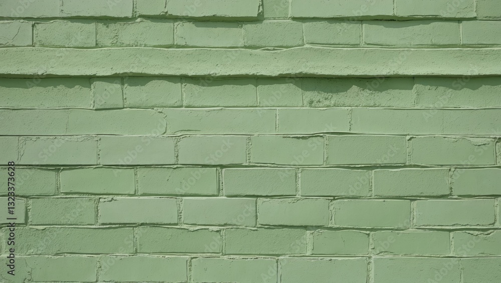 Poster textured light green stucco wall with horizontal lines and varied brick patterns, featuring soft sha
