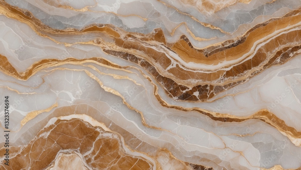 Fototapete elegant golden brown and white marble texture with wavy patterns and subtle veining emphasizing natu