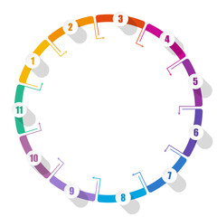 Basic circle infographic with 11 steps, process or options.