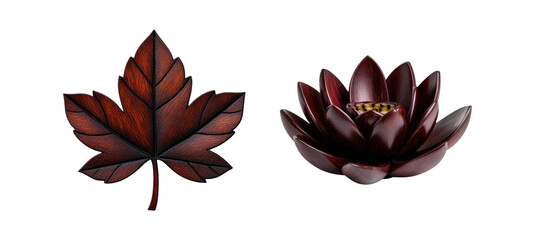 Obraz premium Dark brown maple leaf and lotus flower