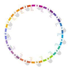 Basic circle infographic with 15 steps, process or options.
