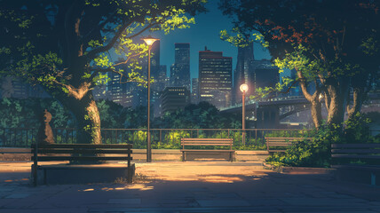 Naklejka premium デジタル時代の都市夜景｜近未来の摩天楼とネオンが輝く風景