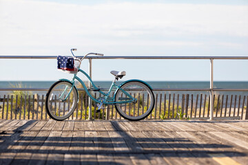 Bike on beach Boardwalk ocean beach