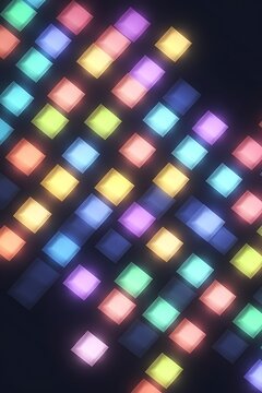 Lots of colorful cubes of diagonally radiant zoas trend 3d illustration dark blue