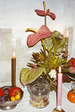 Floral Arrangement and Candles