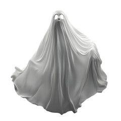 A ghost figure draped in flowing white fabric with hollow eyes, creating an eerie and mysterious...