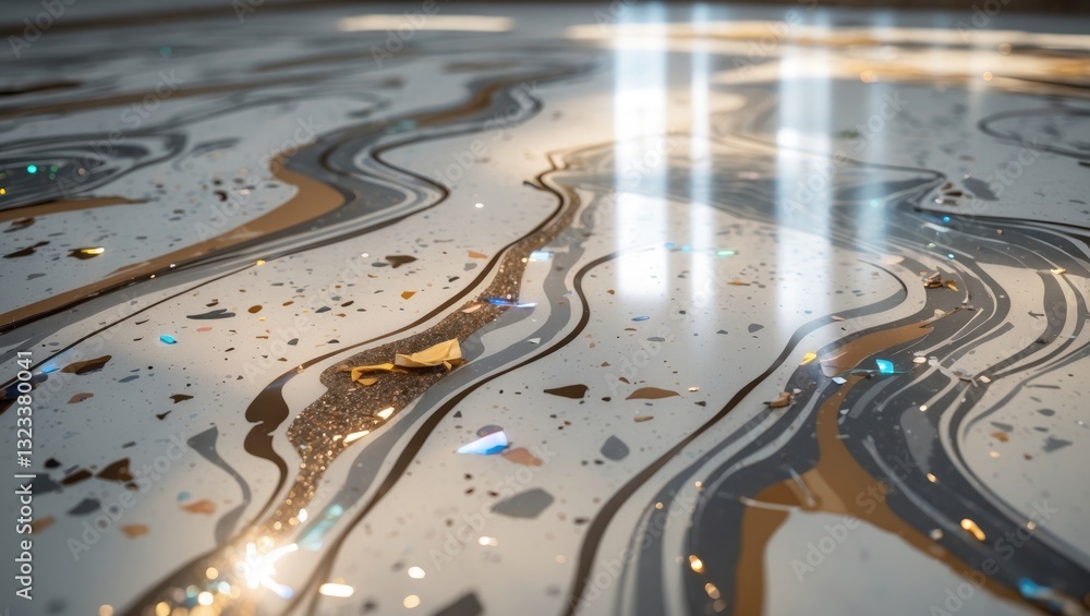 Leinwandbilder elegant continuous abstract terrazzo design featuring smooth gray and gold waves with scattered meta