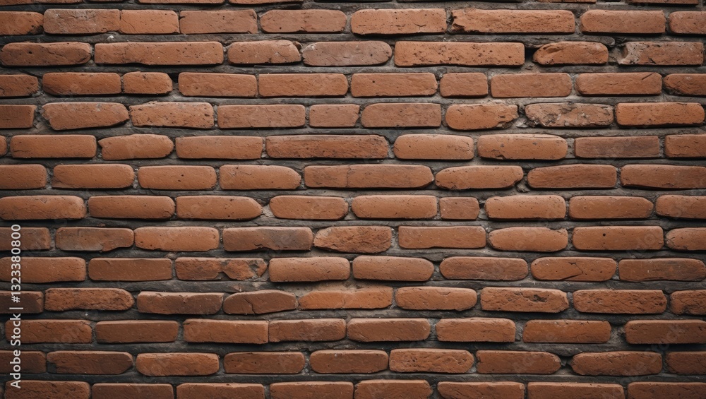 Poster Brown brick wall texture with unevenly arranged dark orange and reddish bricks, featuring subtle shading and minor imperfections for added depth.