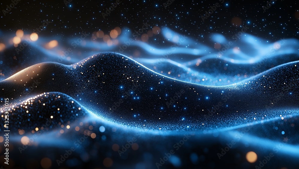 Poster abstract blue glowing particle wave in digital art style. generative ai