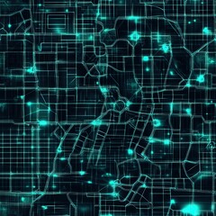 Naklejka premium Futuristic Cityscape Seamless Pattern Glowing Urban Grid for Modern Designs