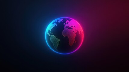 Fototapeta premium 3D Illustration of a Colorful Globe with Neon Blue and Pink Lights on a Dark Background Representing Digital World and Global Connectivity