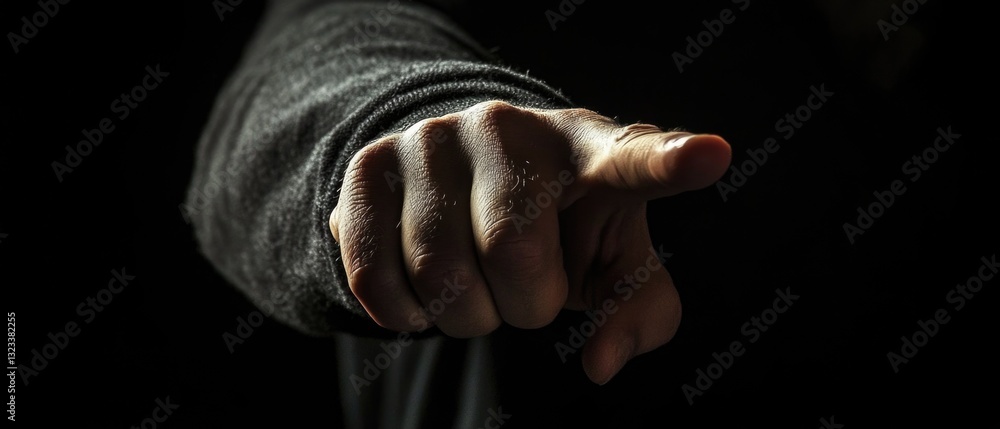 Poster a person's hand points towards the camera in a direct and intentional gesture