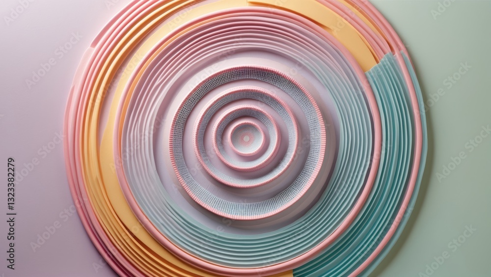 Aufkleber pastel concentric circular spirograph design with layers in pink, mint green, and soft yellow on a l