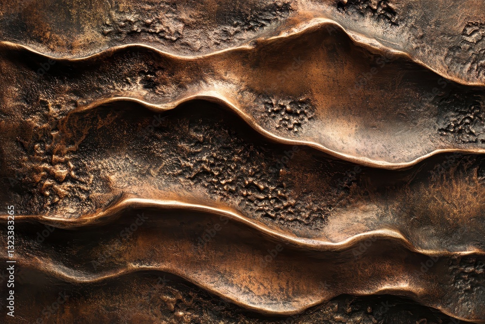 Poster close-up of bronze textured surface with wave pattern. ideal for backgrounds, adding depth and luxur
