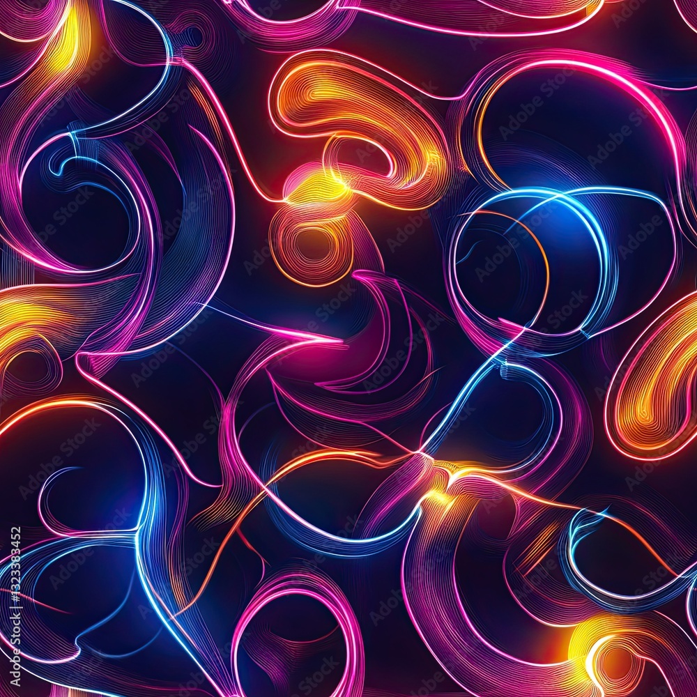 Poster futuristic glowing scrollwork seamless pattern design for modern projects