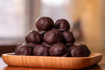 No Bake Almonds Chocolate Balls. Energy Balls. Dessert.