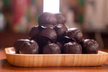 No Bake Almonds Chocolate Balls. Energy Balls. Dessert.