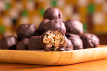 No Bake Almonds Chocolate Balls. Energy Balls. Dessert.