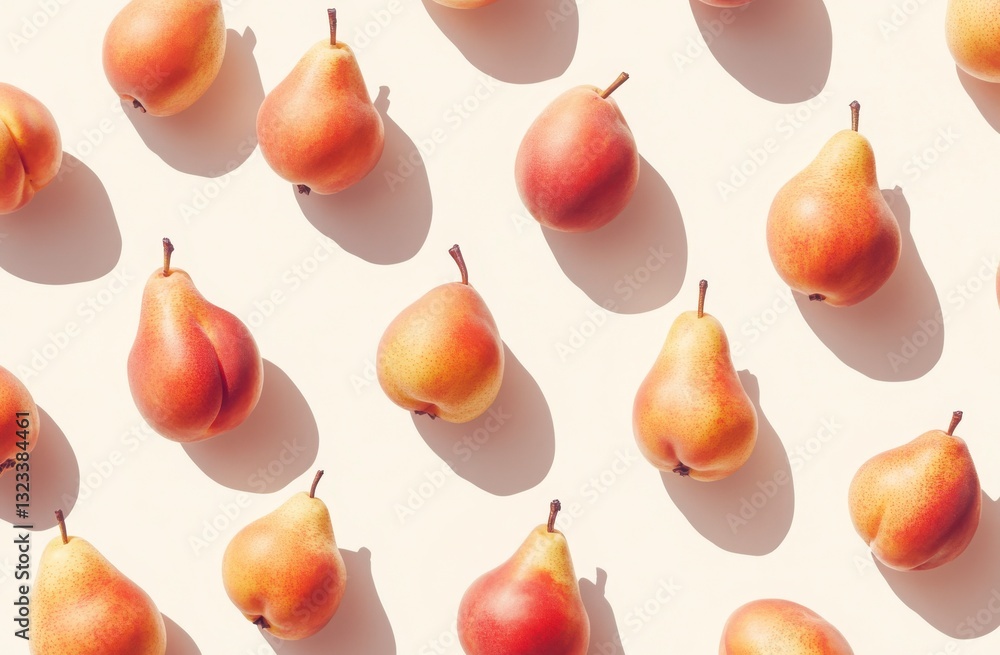 Poster a row of pears are arranged in a pattern on a white background. the pears are all different sizes an