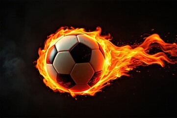 Fototapeta premium The Unstoppable Force Blazing Soccer Ball Cutting Through the Darkness of Competition