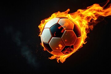Fototapeta premium The Unstoppable Force Blazing Soccer Ball Cutting Through the Darkness of Competition