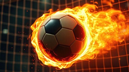 Fototapeta premium The Unstoppable Force Blazing Soccer Ball Cutting Through the Darkness of Competition