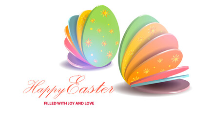 Decorative 3d Easter eggs on a white background.Greeting card design template, banner
