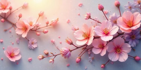 Fototapeta premium Delicate Pink Blossoms in Soft Sunlight A Serene Floral Arrangement on a Subtle Background