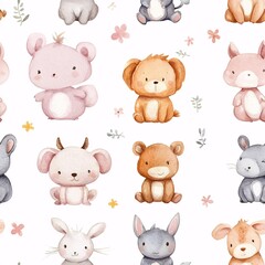 Cute animals seamless pattern watercolor design playful environment adorable viewpoint