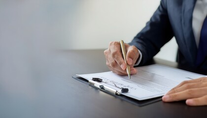 Checklist Concept A businessman signing a document, showcasing professionalism and attention to detail.