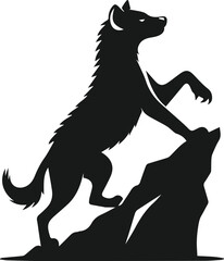 A hyena climbing a rock, one paw raised vector