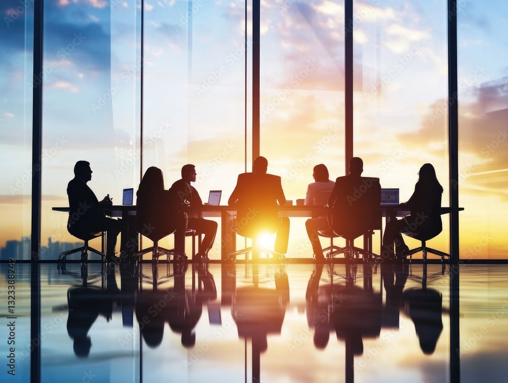 Poster A gathering of individuals sitting at a table with various objects and items
