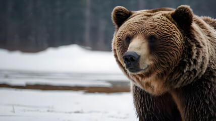 Obraz premium Grizzly Bear Portrait in Snowy Winter Landscape Wildlife Photography