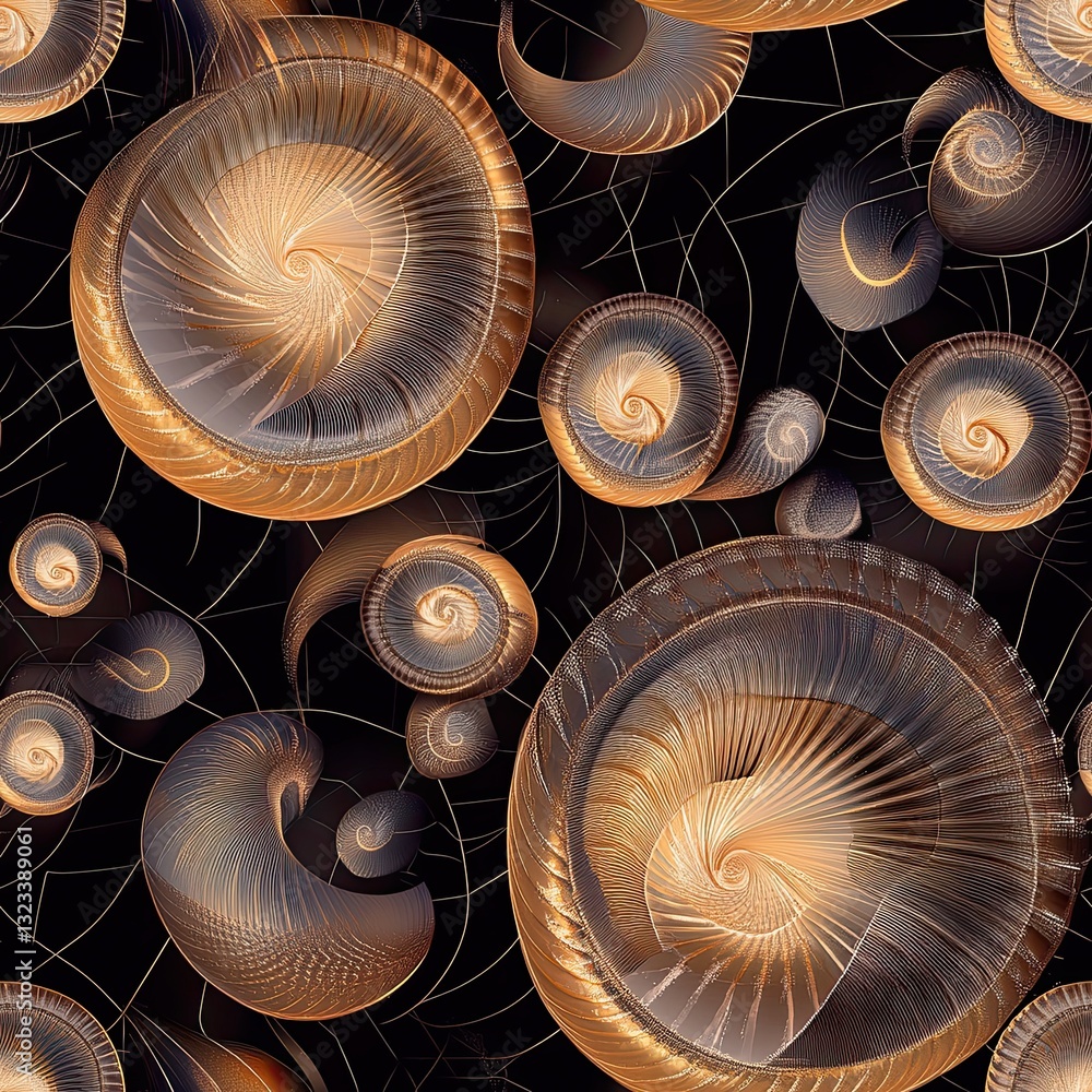 Poster geometric seashells abstract nautilus pattern for textile design