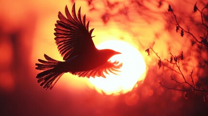 Sunset Silhouette: Bird in Flight