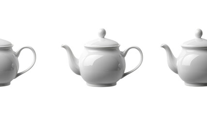 Elegant white teapots arranged in charming symmetry for a refined tea experience