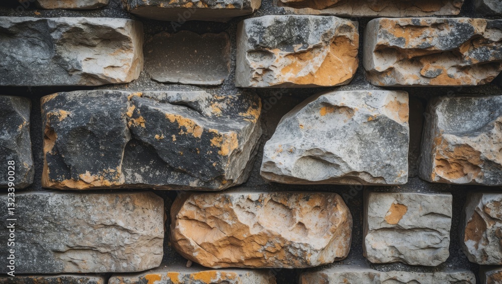 Aufkleber vintage stone wall texture featuring irregular gray and orange-brown tones with a rough surface, arr