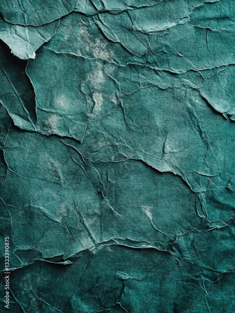 Poster a close-up shot of a green wall with peeling paint, suitable for use in architecture or interior des