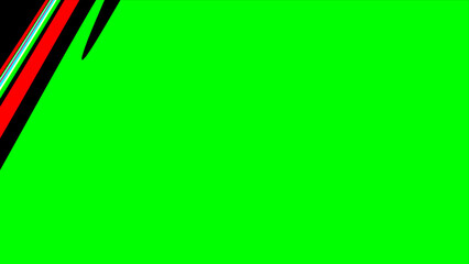 Abstract design featuring bold black lines and red accents on a bright green background.